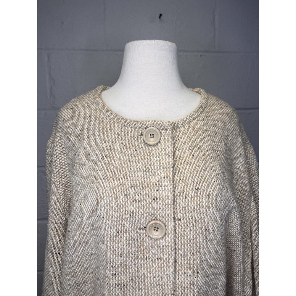 Boyne Valley Weavers Ireland Beige Tweed Jacket 2X Wool Blend Collarless Cottage - Picture 2 of 9